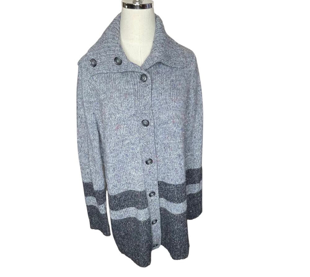 Talbots Women’s M Wool Blend Cardigan Wool Blend Tunic Length Gray “Tweed” EUC